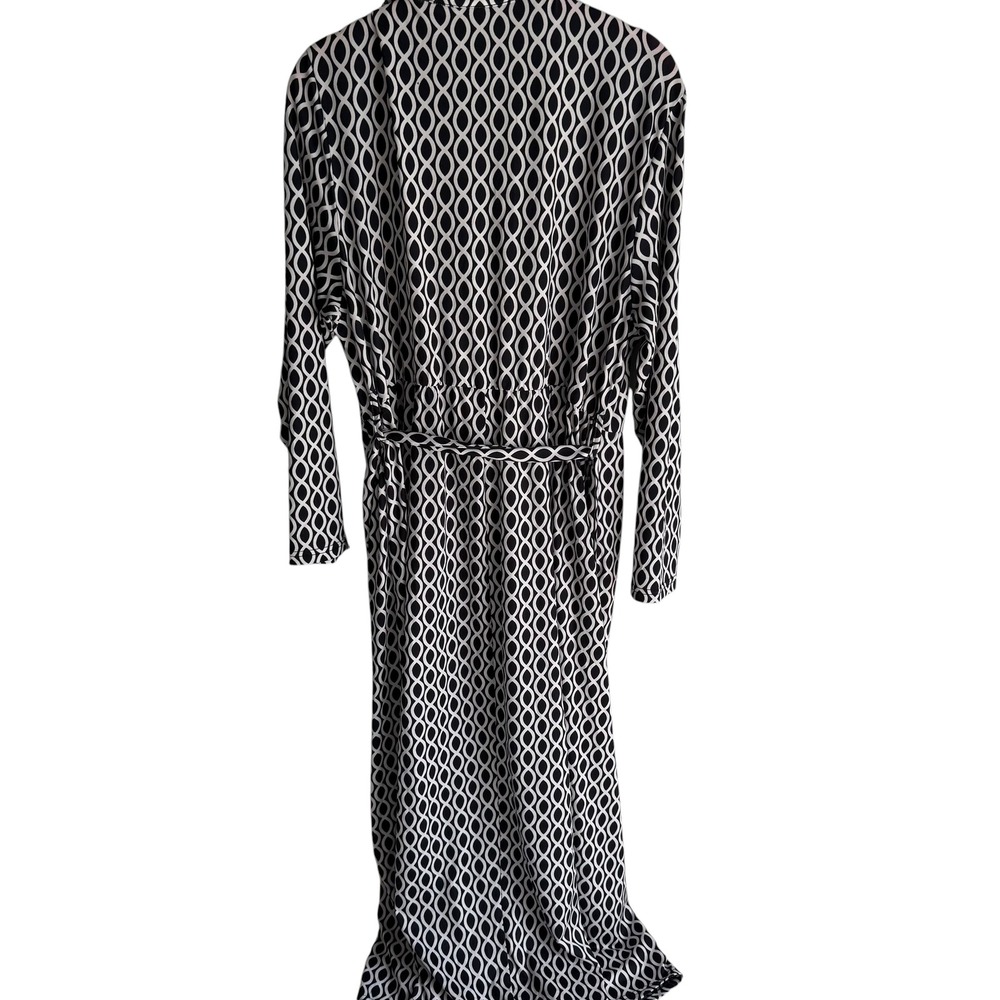 BLOOMCHIC Black White Geometric Monochrome Minimalist V-Neck Ladies Dress, 14/16 - Picture 4 of 8